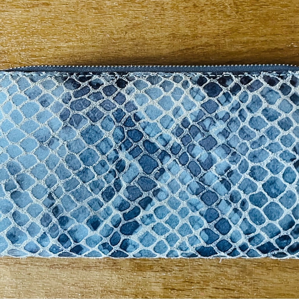 MICHAEL KORS Bedford Continental Python Snake Embossed Leather Wallet- Blue - Picture 7 of 14